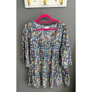 Natural Life Dress Women L Blue Floral Tiered Babydoll Mini Boho Hippie Festival